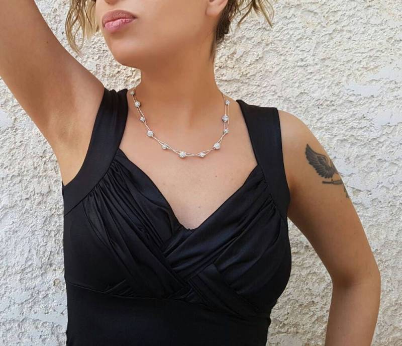 Silber Swarovski Kristall Halskette Handgemachter Shamballa Brautschmuck Silber Swarovski Kristall Halskette Handgemachter Shamballa Brautschmuck von NellyJewelryShop