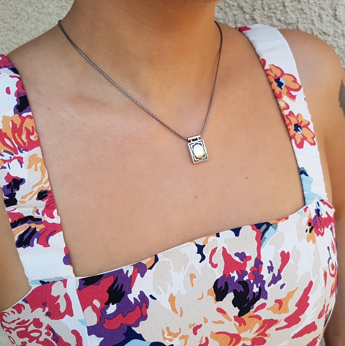 sterling Silber & 9K Gold Halskette Mixed Metal Anhänger von NellyJewelryShop