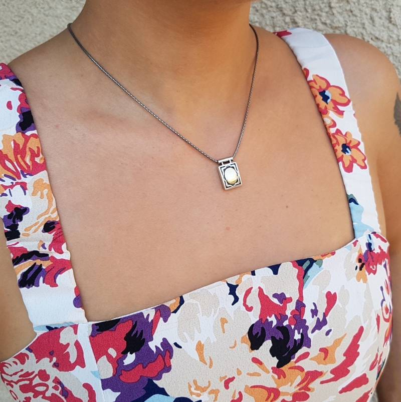 sterling Silber & 9K Gold Halskette Mixed Metal Anhänger von NellyJewelryShop