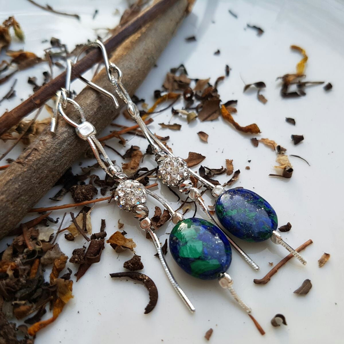 Sterling Silber Eilat Stein Ohrringe Mit Sw Kristallen von NellyJewelryShop