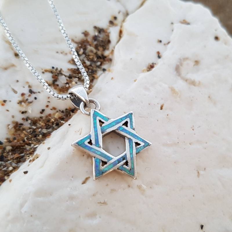 sterling Silber Opal Davidstern Anhänger Halskette von NellyJewelryShop