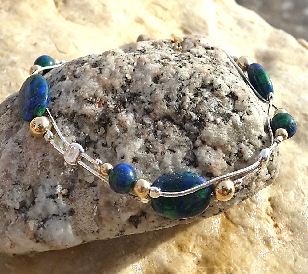 Sterling Silber Eilat Stein Armband, Handgemachtes König Solomon Stone von NellyJewelryShop