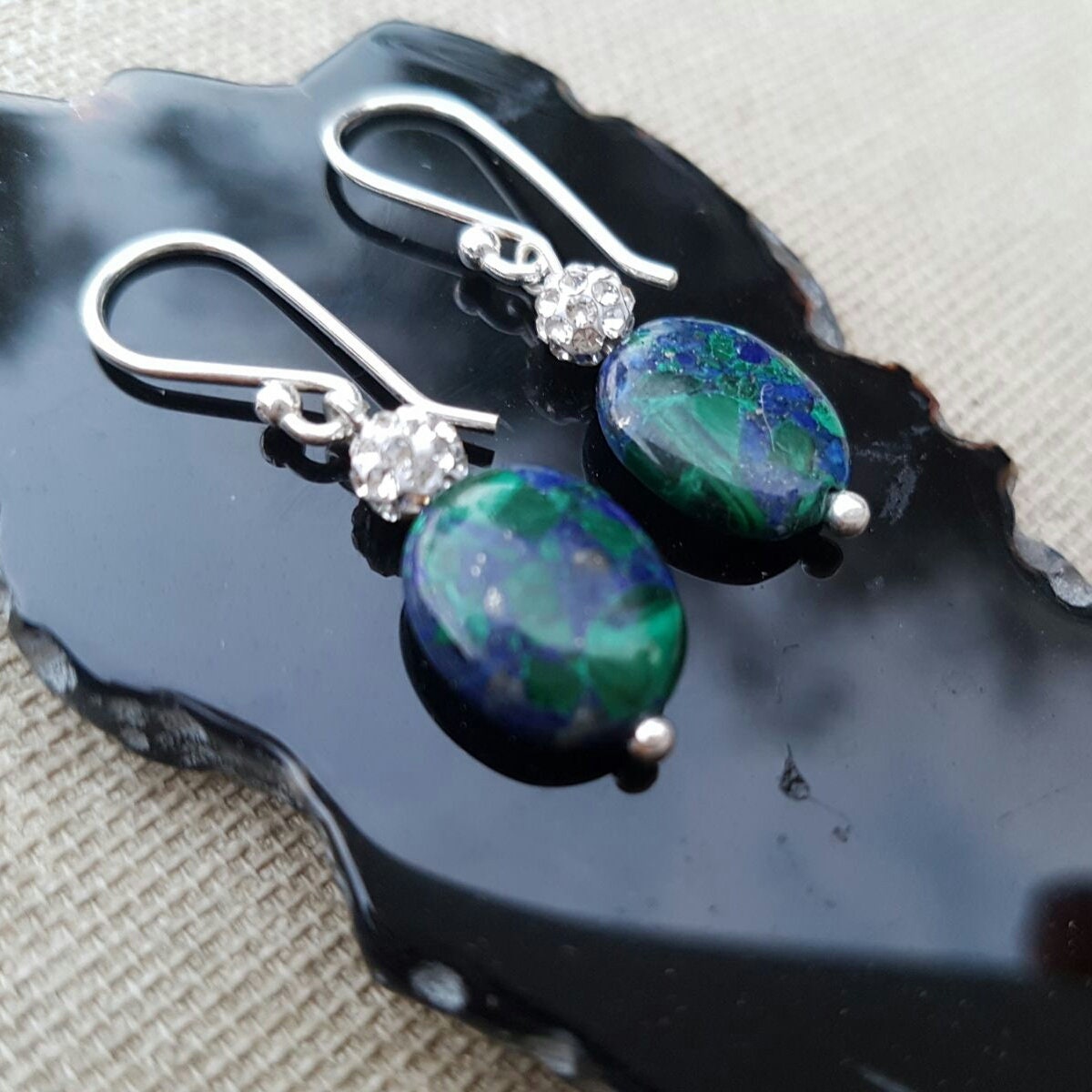 Sterling Silber Ohrringe Mit Eilat Stein Und Swarovski, Handgefertigte Ohrringe, Blau Grün Edelstein, Aus Israel von NellyJewelryShop