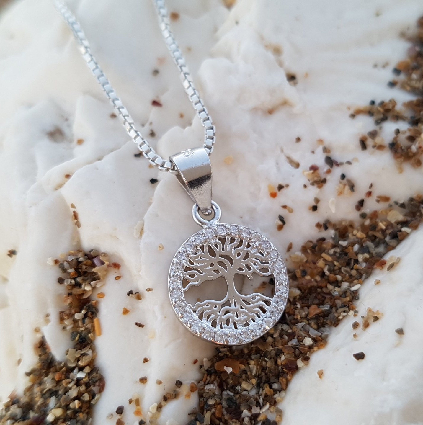 Sterling Silber Stammbaum Halskette Zirkon Baum Des Lebens Anhänger von NellyJewelryShop