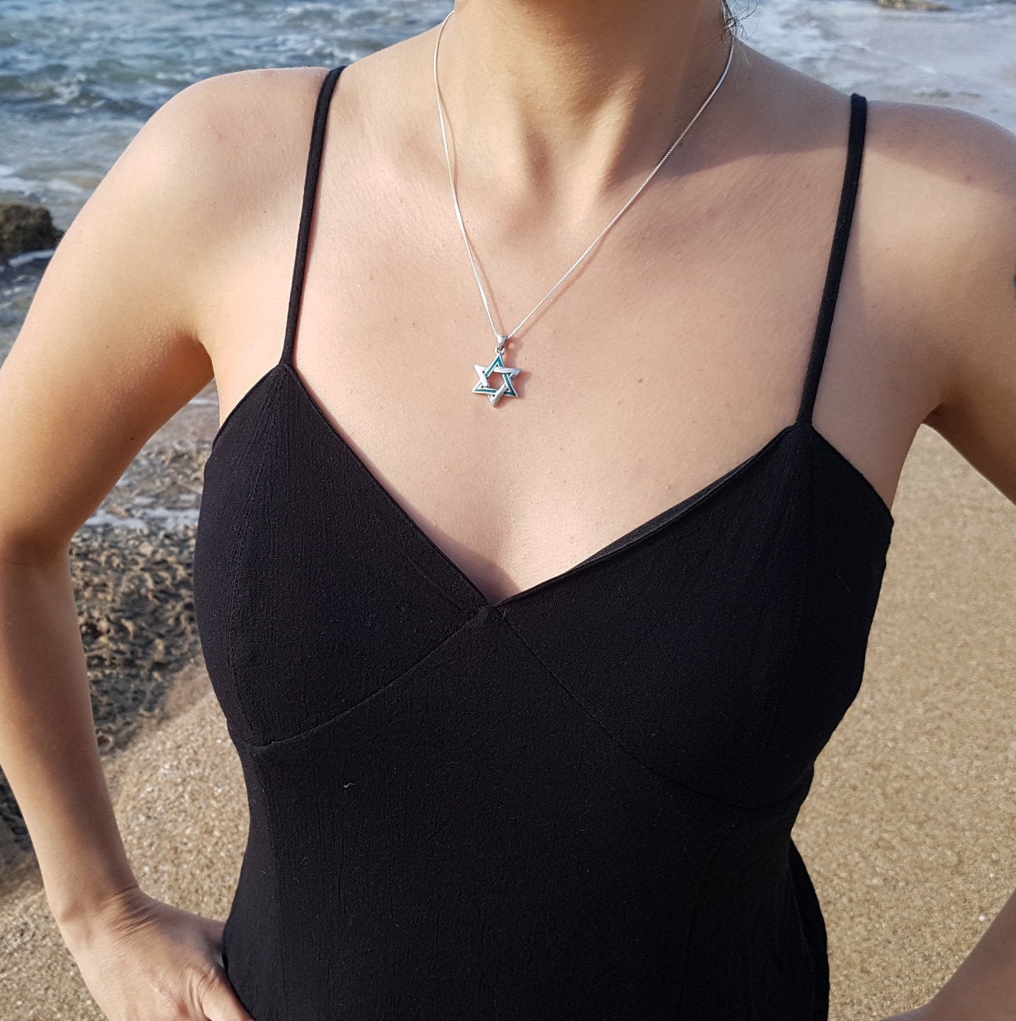 Sterling Silber Türkis - Eilat Stein Davidstern Halskette von NellyJewelryShop