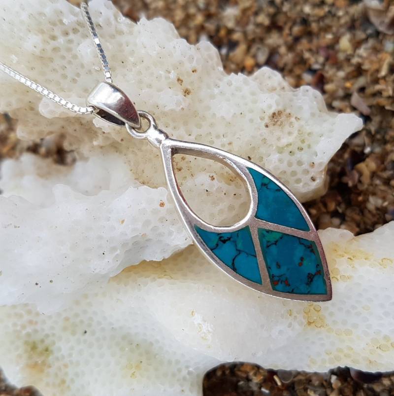 Sterling Silber Turquuse - Eilat Stein Halskette, König Salomo Aus Israel von NellyJewelryShop