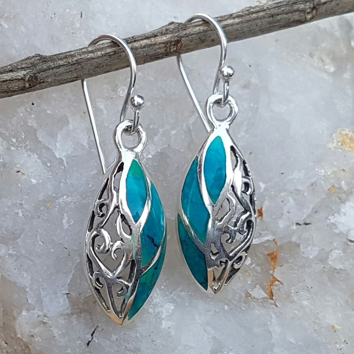 Sterling Silber Eilat Stein Ohrringe Augenform Design von NellyJewelryShop