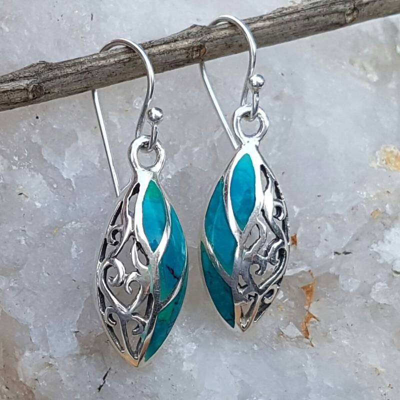 Sterling Silber Eilat Stein Ohrringe Augenform Design von NellyJewelryShop