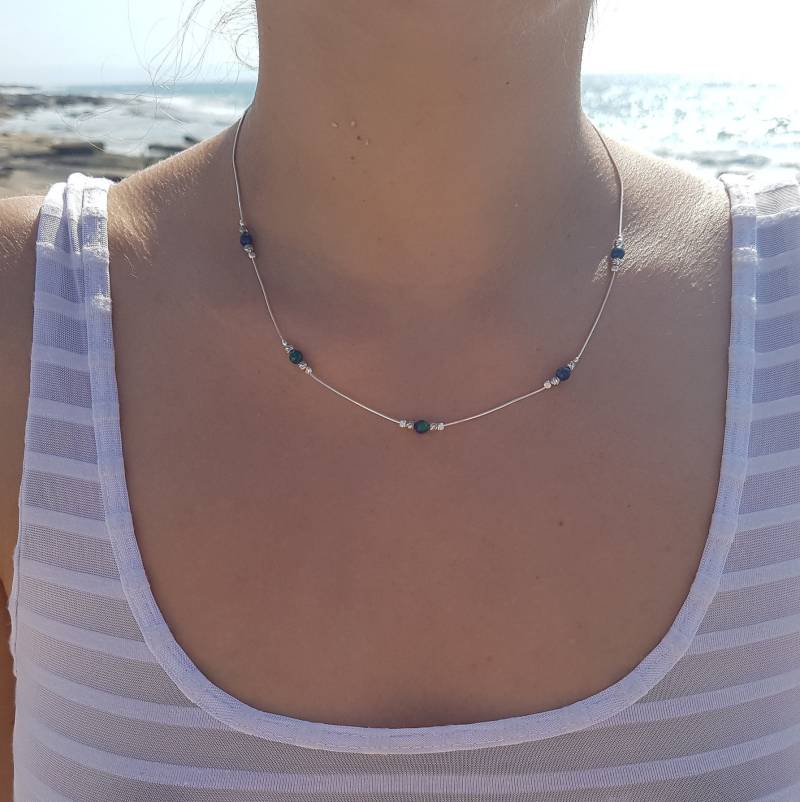 Handgemachte Sterling Silber Eilat Stein Halskette Solomon Stone Schmuck von NellyJewelryShop