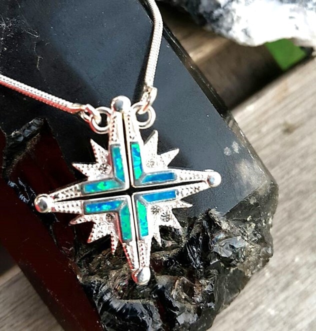 Sterling Silber Bethlehem Stern Halskette Opal Kreuz Anhänger, Hergestellt in Israel von NellyJewelryShop