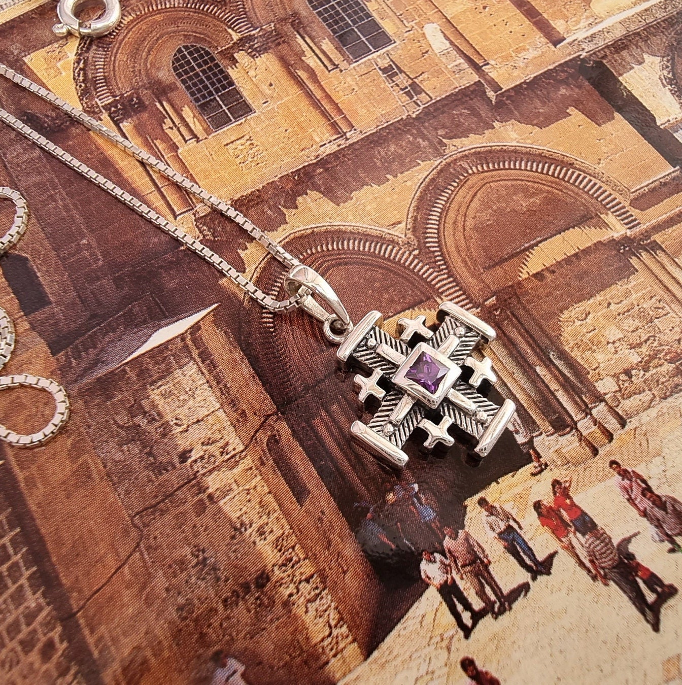 sterling Silber Amethyst Jerusalem Fünffach Kreuz, Kreuz Des Heiligen Landes, Kreuzritter Anhänger, Templer Halskette, Aus Israel sterling Silber Amethyst Jerusalem Fünffach Kreuz, Kreuz Des Heiligen Landes, Kreuzritter Anhänger, Templer Halskette, Aus Israel von NellyJewelryShop