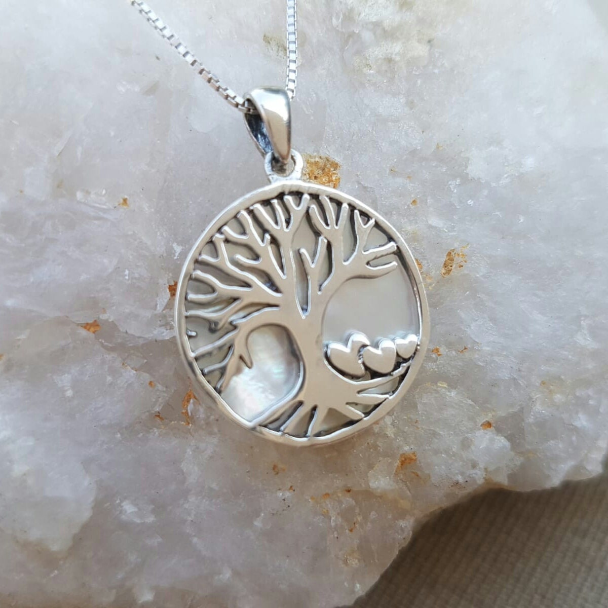 sterling Silber Perlmutt Baum Des Lebens Anhänger von NellyJewelryShop