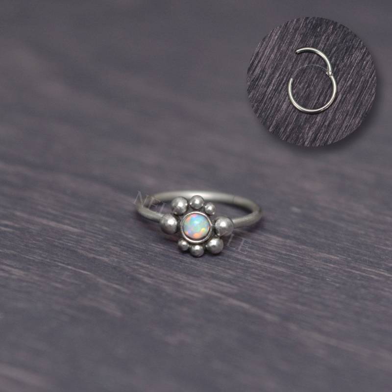 Knorpel-Clicker-Ohrring Opal - Tragus-Schmuck, Conch-Piercing, Rook-Piercing-Reifen, Helix-Ohrring-Clicker von NellySteelPiercing
