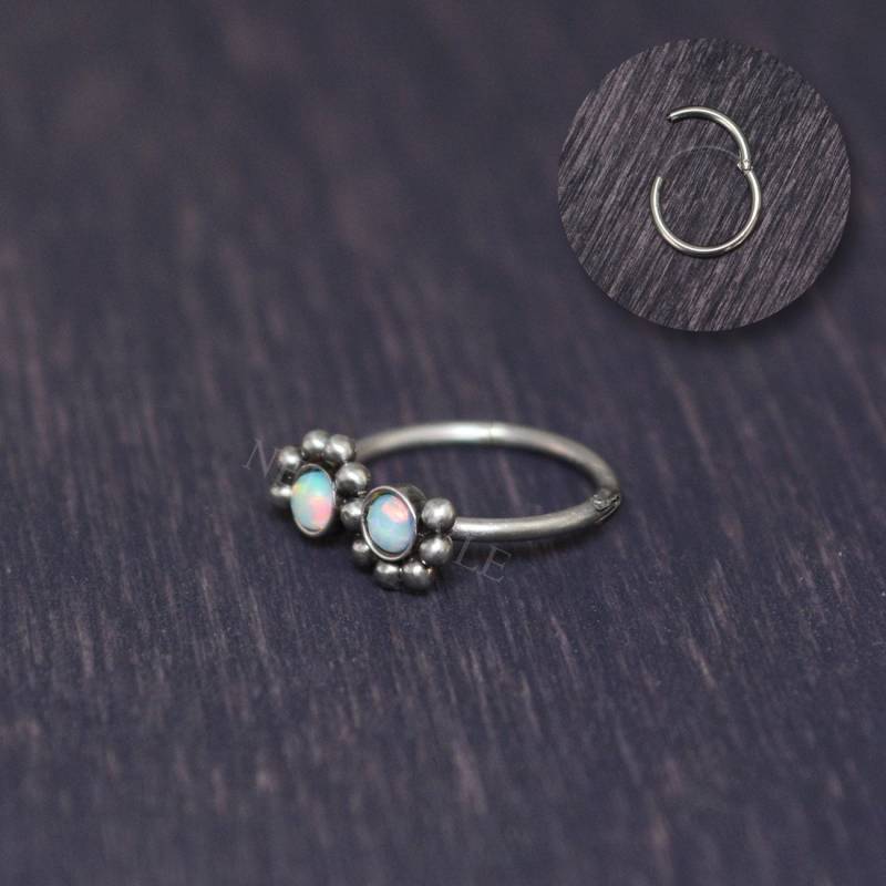 Knorpelohrring Opal - Tragus-Schmuck, Conch-Piercing, Rook-Piercing-Reifen, Helix-Ohrring-Clicker von NellySteelPiercing