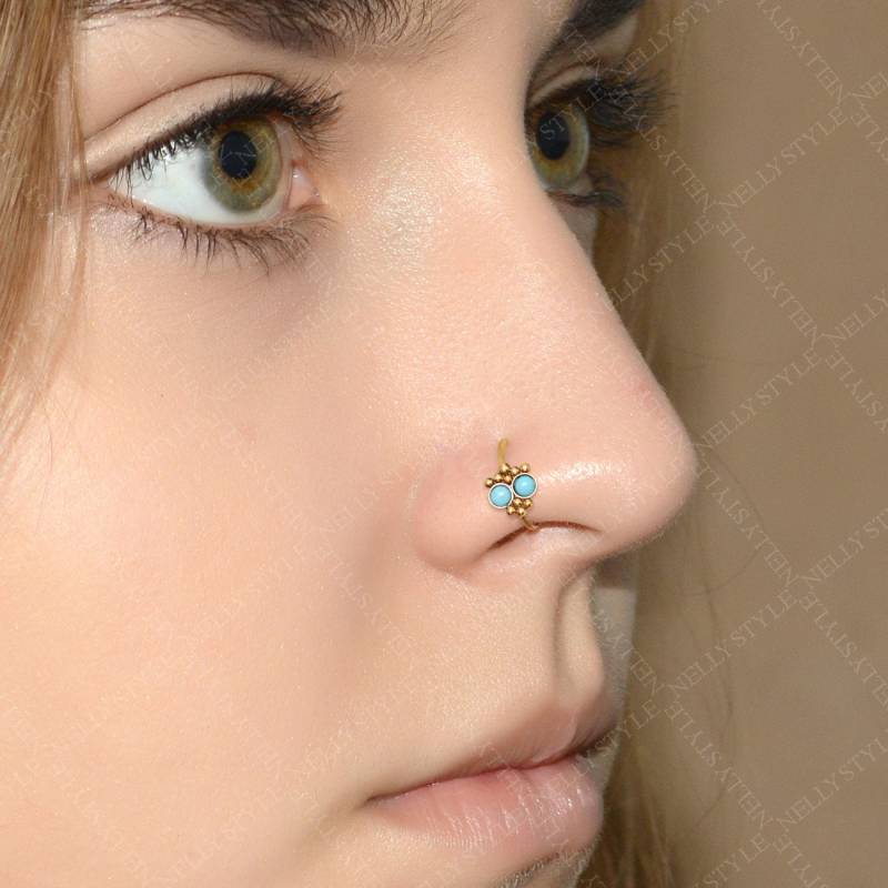 Nasenring Mit Türkis Schmuckstein - Nasenpiercing Aus Chirurgenstahl von NellySteelPiercing