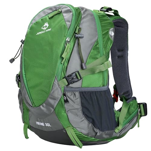 Neloheac Wanderrucksack Herren Damen 30L mit Rückenbelüftung und Rückenlehne, Wasserdicht Trekkingrucksack mit Abnehmbar Regenschutz, Reisetasche Daypack Leicht, Grün von Neloheac