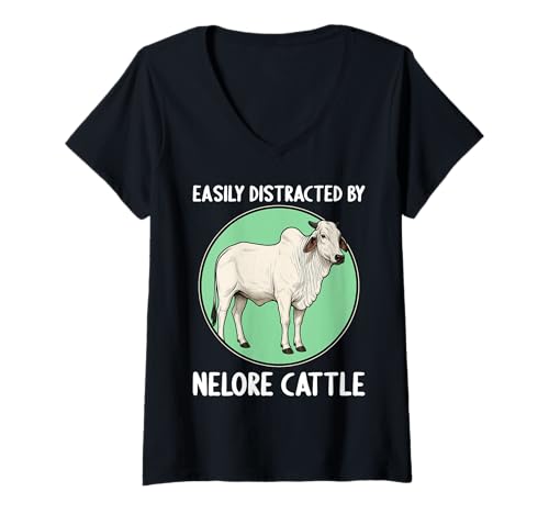 Damen Nelore-Rinder Nelore-Rind T-Shirt mit V-Ausschnitt von Nelore-Rinder Nelore-Rind Tier Shop