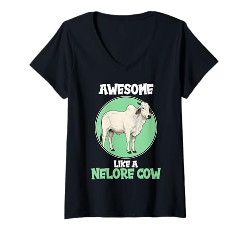 Damen Nelore-Rinder Nelore-Rind T-Shirt mit V-Ausschnitt von Nelore-Rinder Nelore-Rind Tier Shop