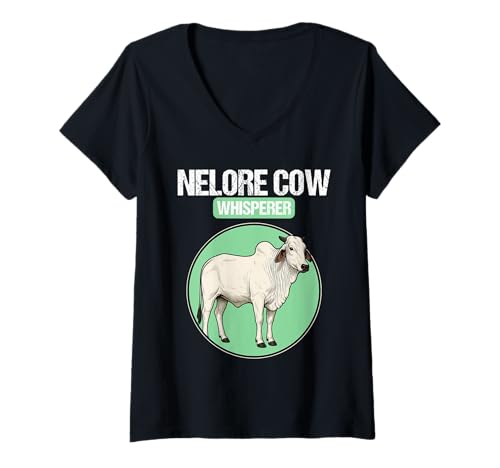 Damen Nelore-Rinder Nelore-Rind T-Shirt mit V-Ausschnitt von Nelore-Rinder Nelore-Rind Tier Shop