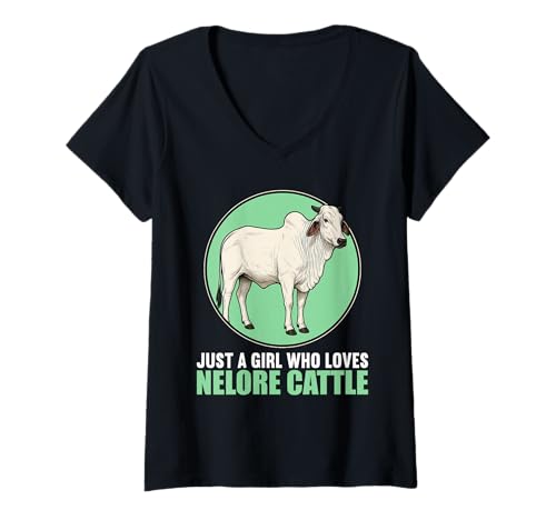 Damen Nelore-Rinder Nelore-Rind T-Shirt mit V-Ausschnitt von Nelore-Rinder Nelore-Rind Tier Shop
