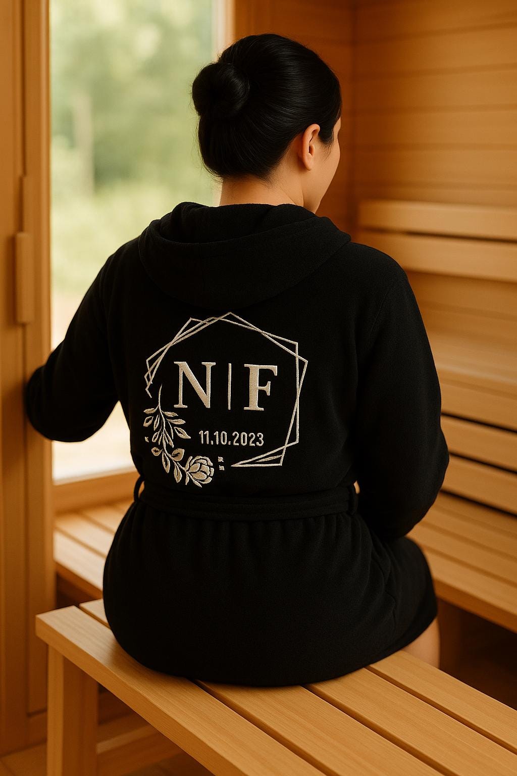 Personalisierter Bademantel Mit Name Oder Monogramm | Bestickt Weiß Schwarz Kapuzenbademantel Wellness Geschenk Damen & Herren von Nelschko