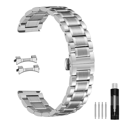 Nelumbo Uhrenarmbänder aus Edelstahl mit Schnellentriegelung, Schmetterlingsverschluss, 18 mm, 19 mm, 20 mm, 21 mm, 22 mm, 24 mm, Silber, 21 mm von Nelumbo