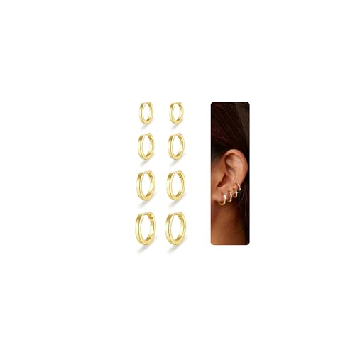 Nelytiya 4 Paar Kleine Creolen Silber 925 Für Damen Hypoallergen 18k Creolen Gold Cartilage Ohrringe Set Für Mehrere Piercings 6/8/10/12mm von Nelytiya