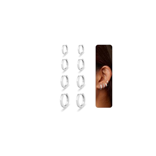 Nelytiya 4 Paar Kleine Creolen Silber 925 Für Damen Hypoallergen Creolen Cartilage Ohrringe Set Für Mehrere Piercings 6/8/10/12mm von Nelytiya