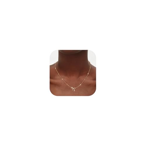 Nelytiya Gold Halskette Damen 18k Vergoldet Schleifen Kette Schleife Anhänger Kette Damen von Nelytiya