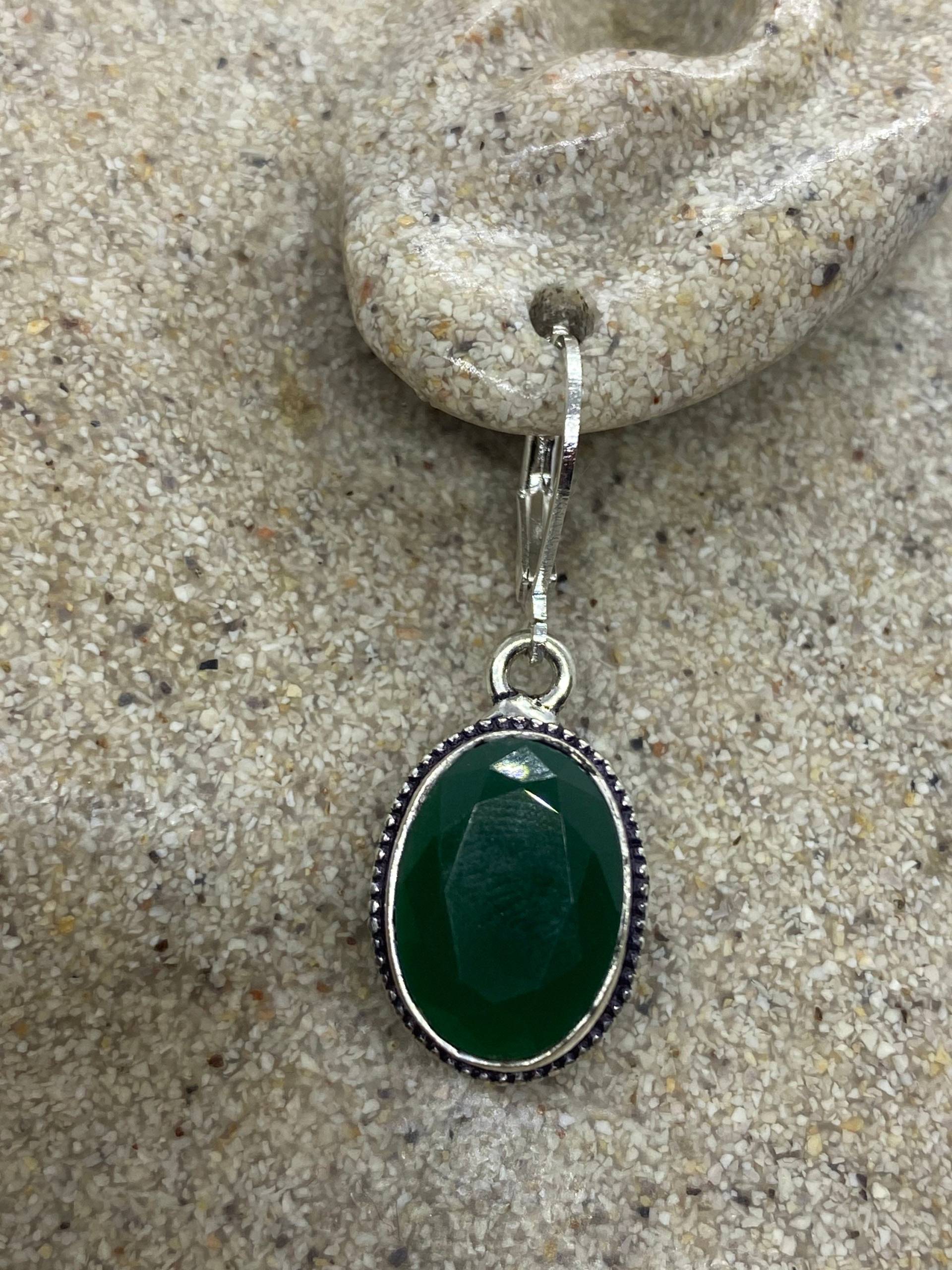 Antike Vintage Grüne Chrysopras Silber Ohrringe von NemesisJewelryNYC