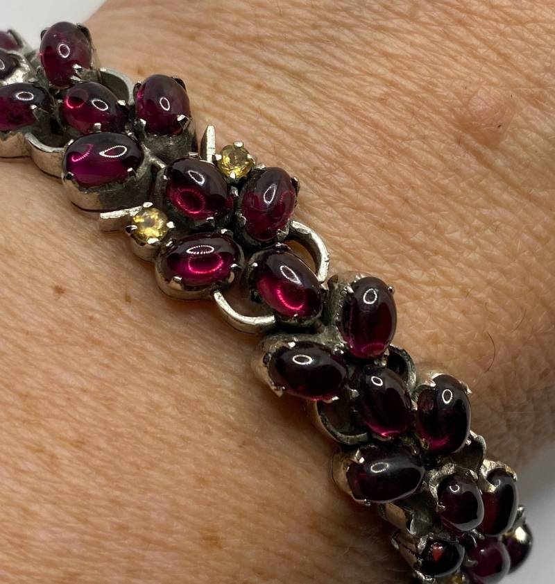 Boho Granat Mit Citrin Armband in 925 Sterling Silber Vintage Handmade 19, 5 cm von NemesisJewelryNYC