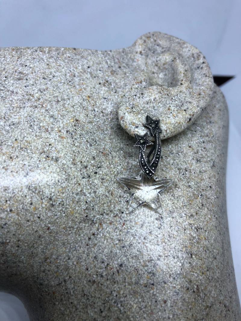 Echte Klare Kristall Zirkonia Stern Markasit 925 Sterling Silber Ohrringe Baumeln von NemesisJewelryNYC