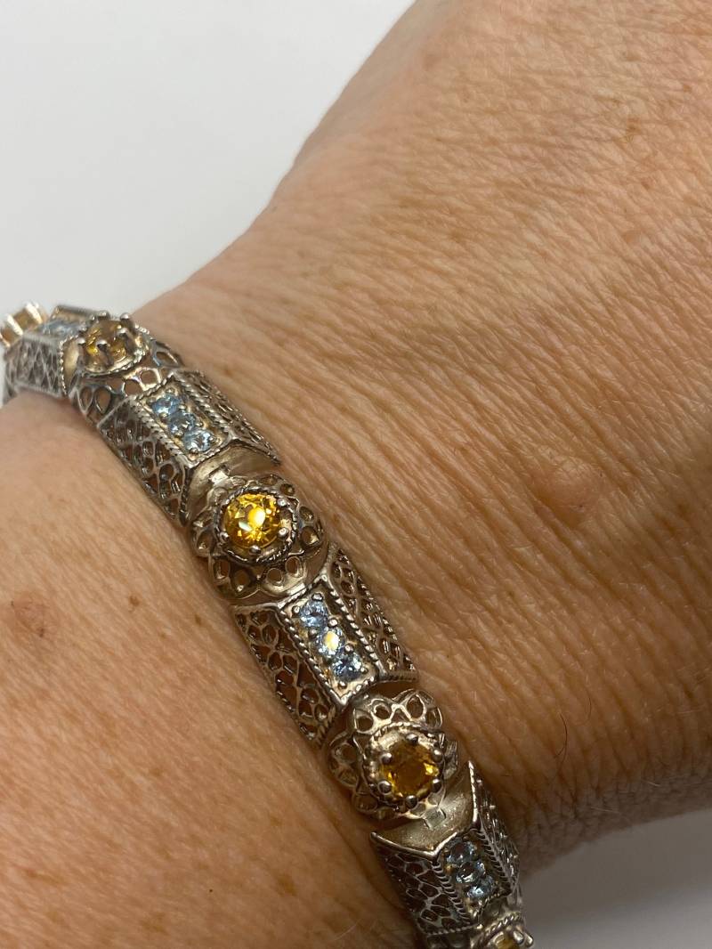 Handgemachtes Echtes Gemischtes Edelstein 925 Sterling Silber Tennis Armband von NemesisJewelryNYC