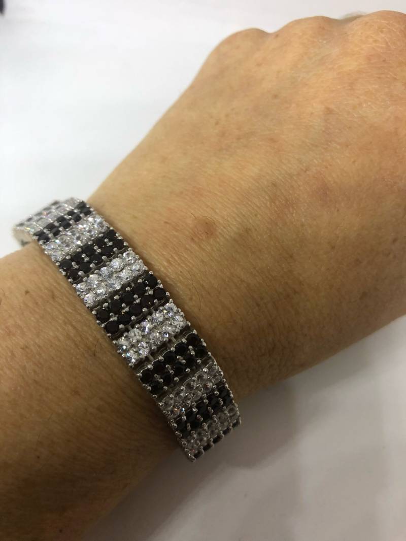 Handgemachtes Echtes Rauchtopas Und Weiße Saphire 925 Sterling Silber Tennis Armband von NemesisJewelryNYC
