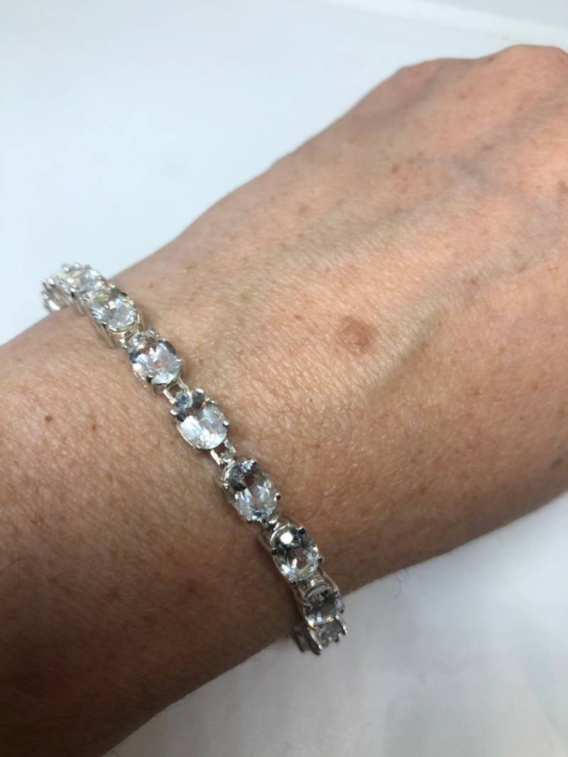 Handgemachtes Echtes Weiße Saphire 925 Sterling Silber Tennis Armband von NemesisJewelryNYC