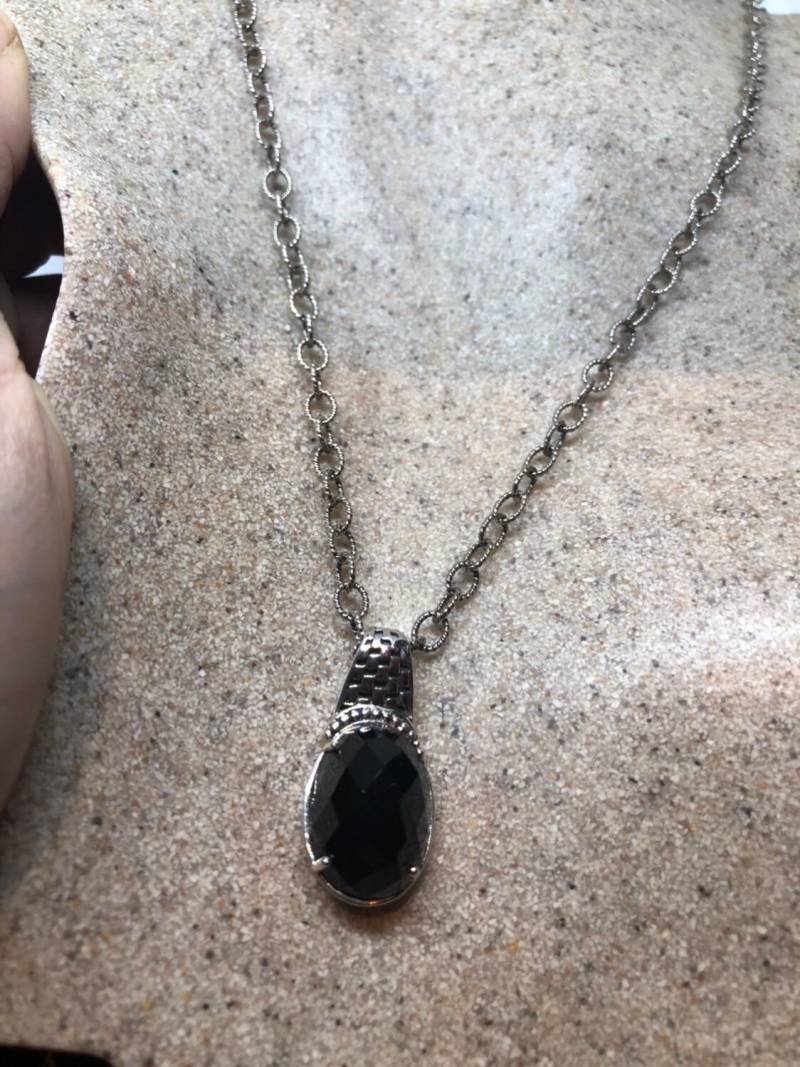 Vintage 925 Sterling Silber Echte Schwarze Onyx Baumeln Anhänger Halskette von NemesisJewelryNYC