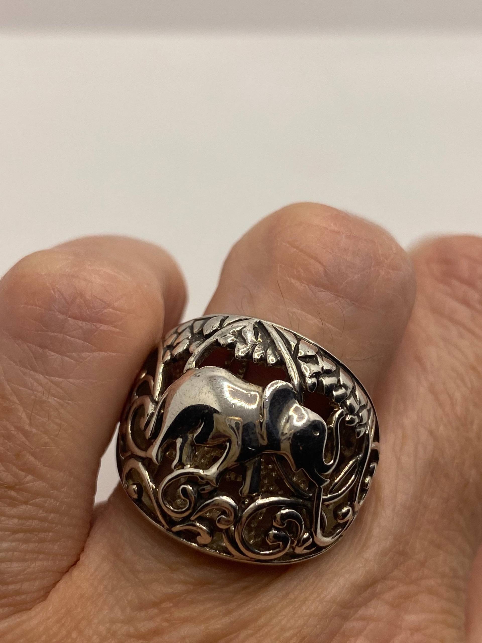 Vintage 925 Sterling Silber Filigran Elefant Ring von NemesisJewelryNYC