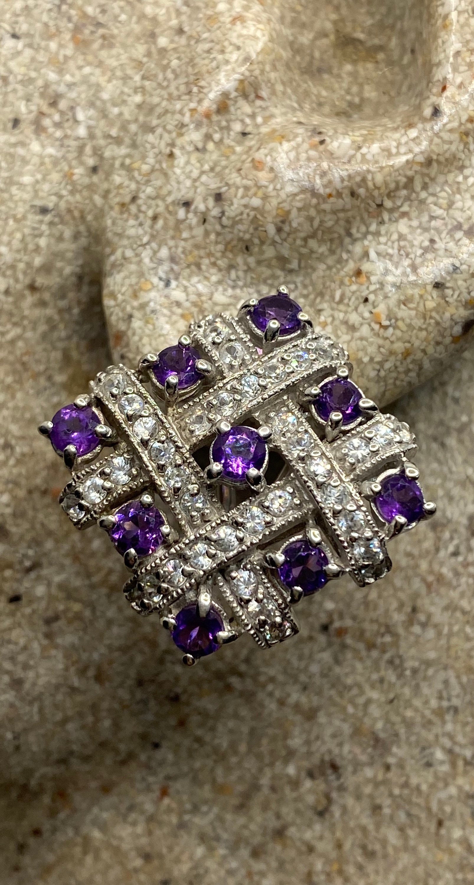 Vintage Amethyst Ohrringe 925 Sterling Silber Deco Knopf von NemesisJewelryNYC