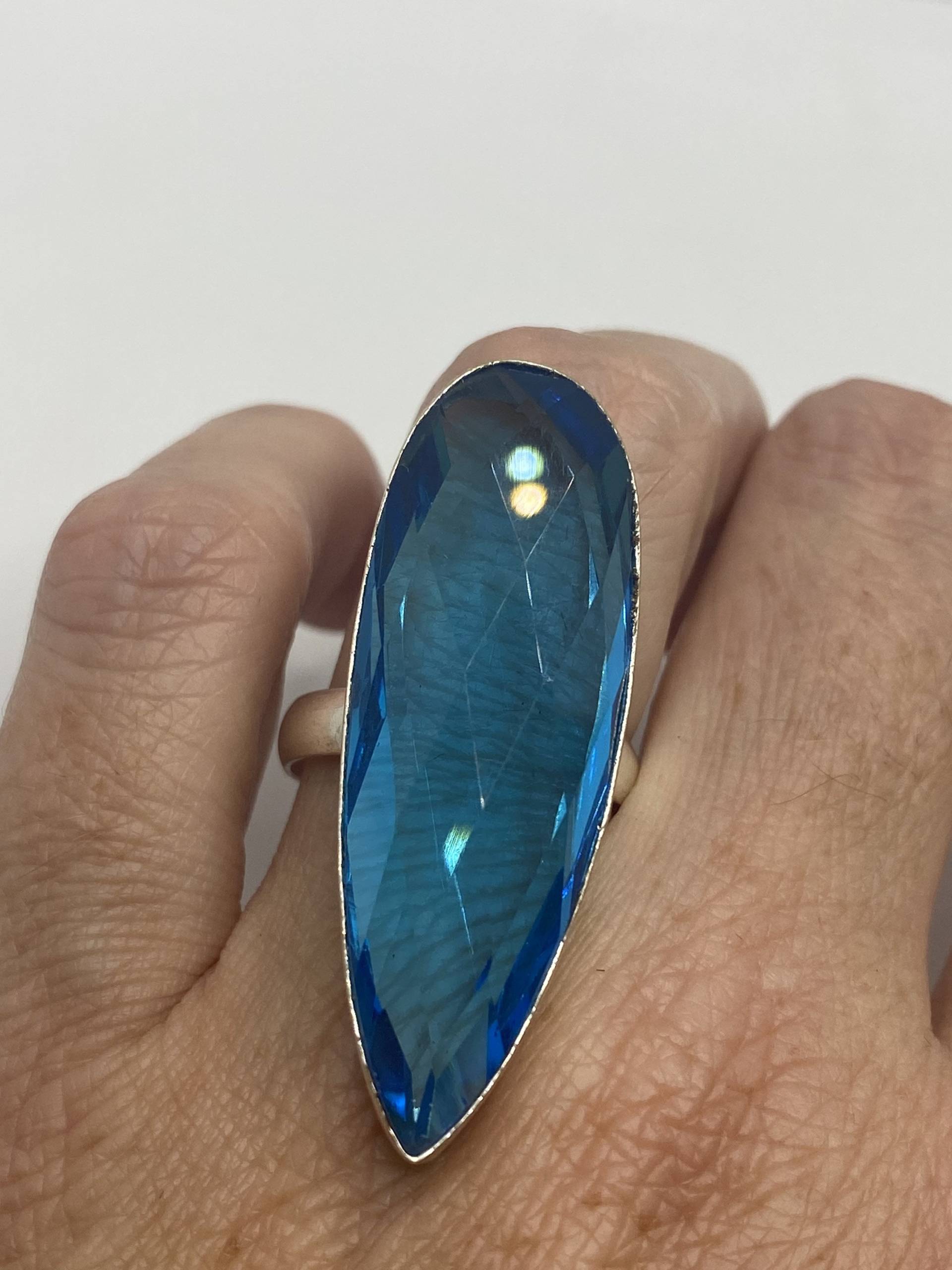 Vintage Aqua Kunst Glasring von NemesisJewelryNYC