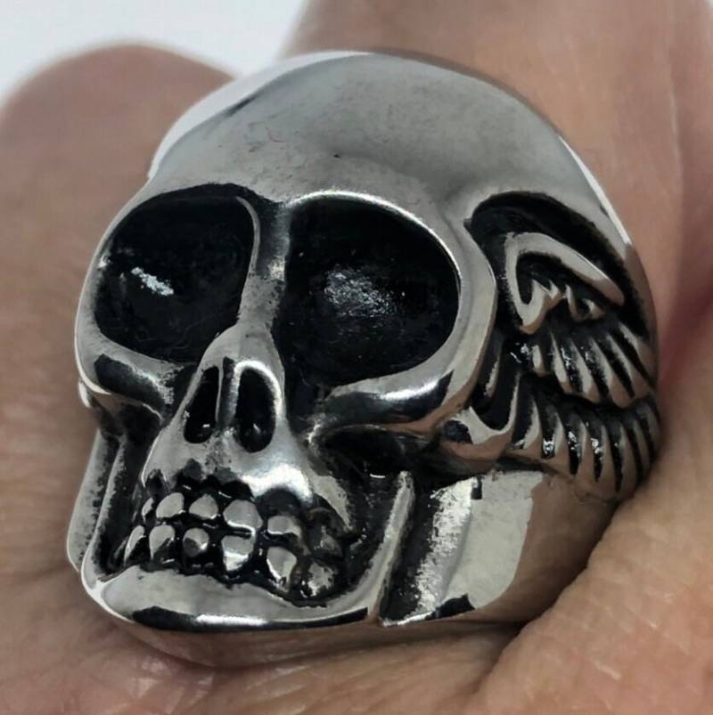 Vintage Biker Totenkopf Skull Herrenring Gothic Silber Edelstahl von NemesisJewelryNYC