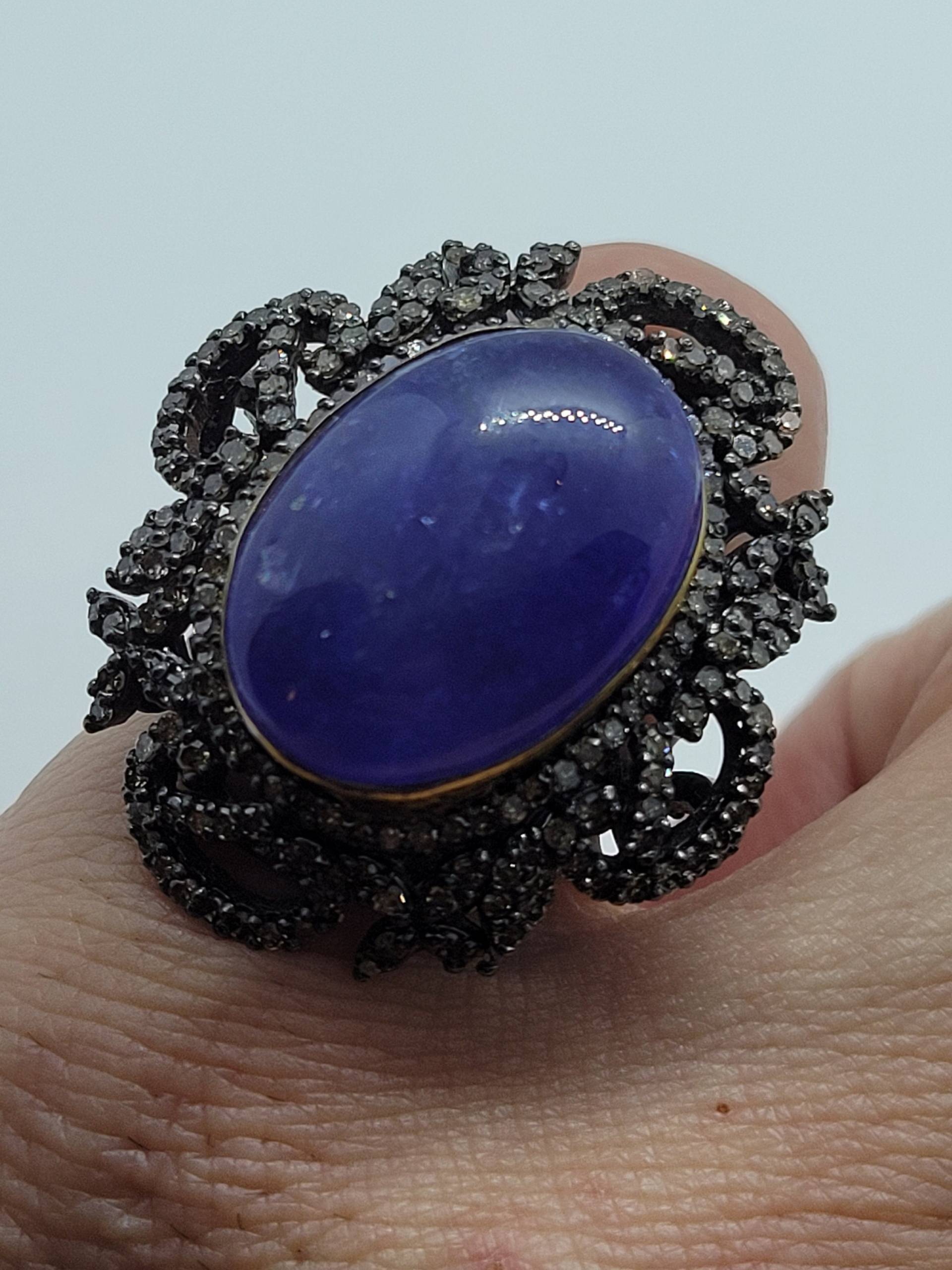 Vintage Blau Tanzanite Mit Diamanten in 925 Sterling Silber Und 18K Gold Ring Echte Genuine Diamond Revival Kollektion von NemesisJewelryNYC