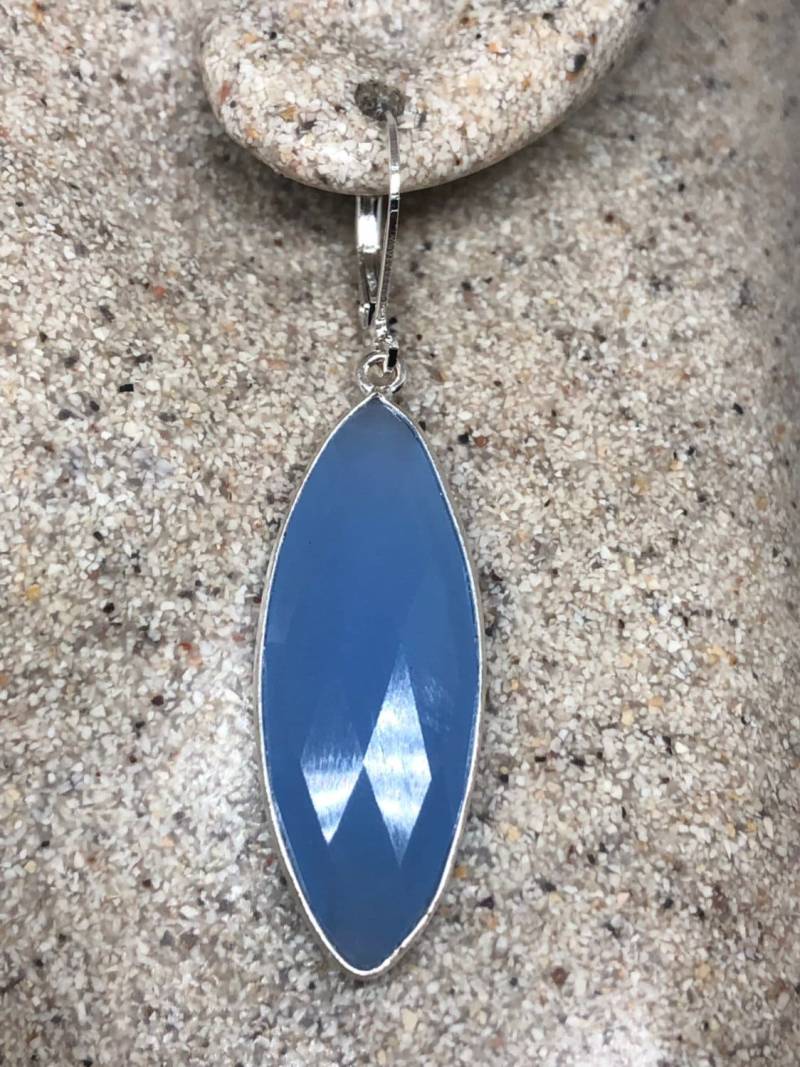 Vintage Blaue Chalcedon Edelstein Sterling Silber Lever Back Kronleuchter Ohrringe von NemesisJewelryNYC