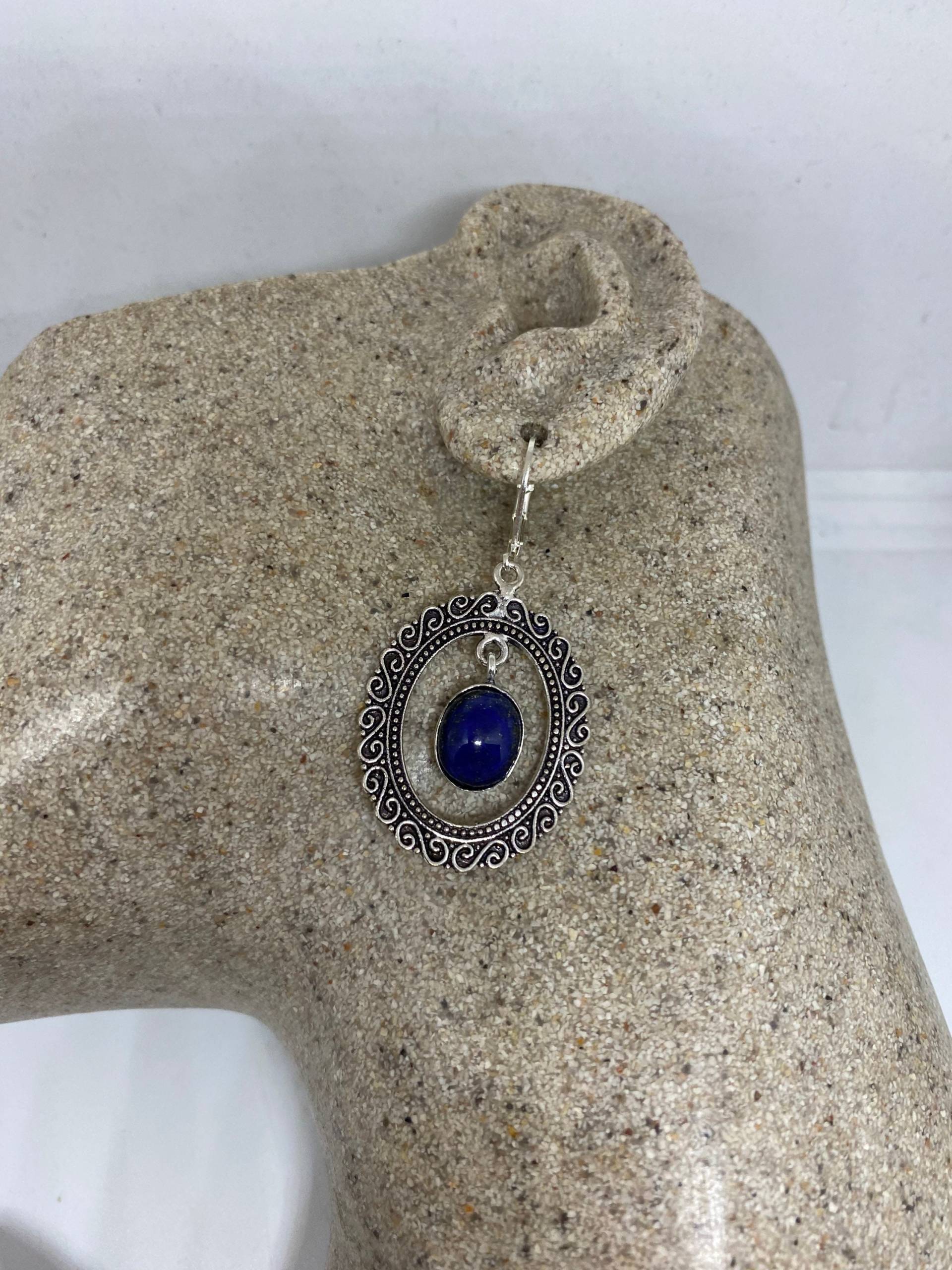 Vintage Blaue Lapis Lazuli Ohrringe Silber von NemesisJewelryNYC