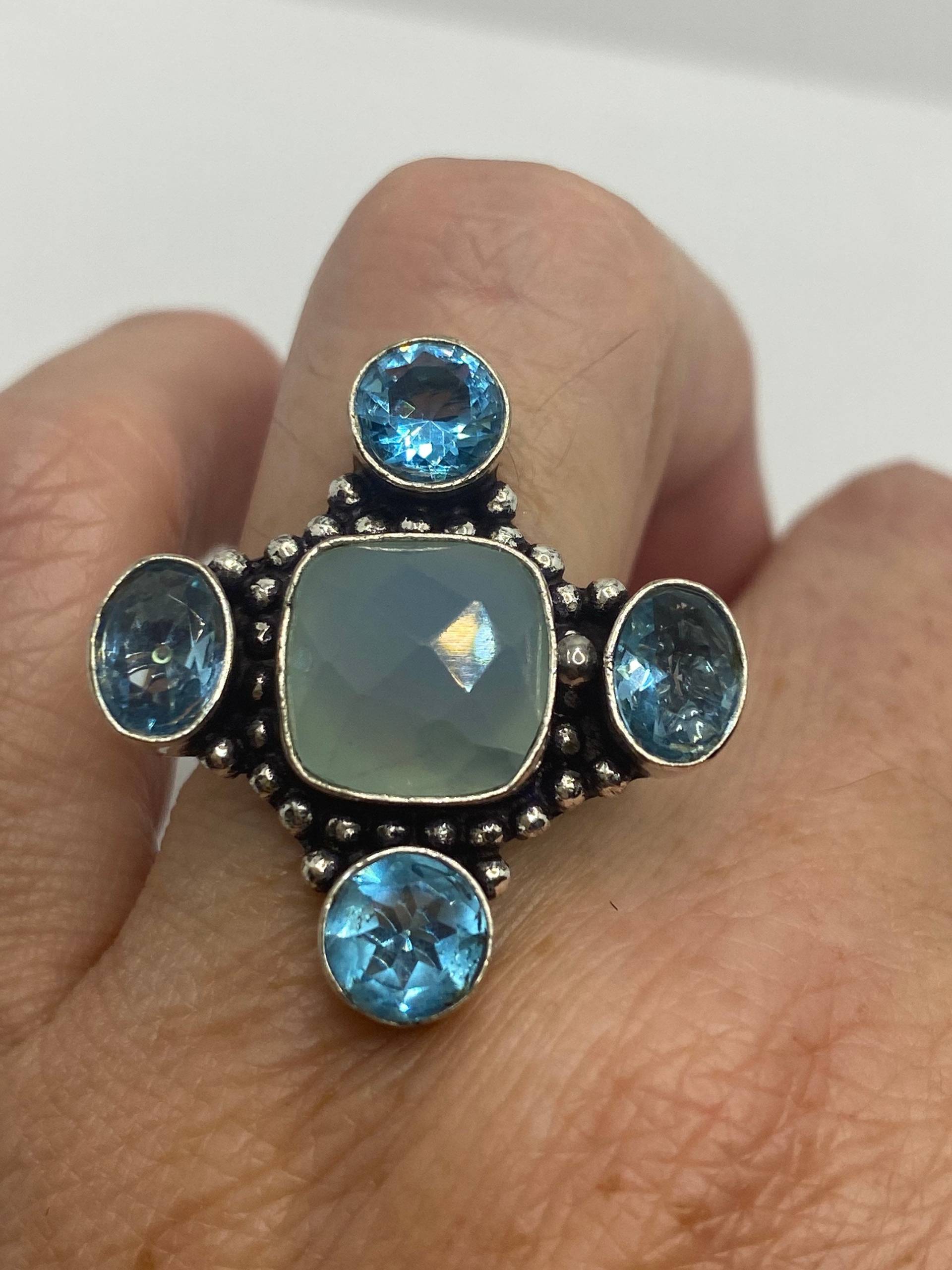 Vintage Blauer Chalcedon Blautopas Ring von NemesisJewelryNYC