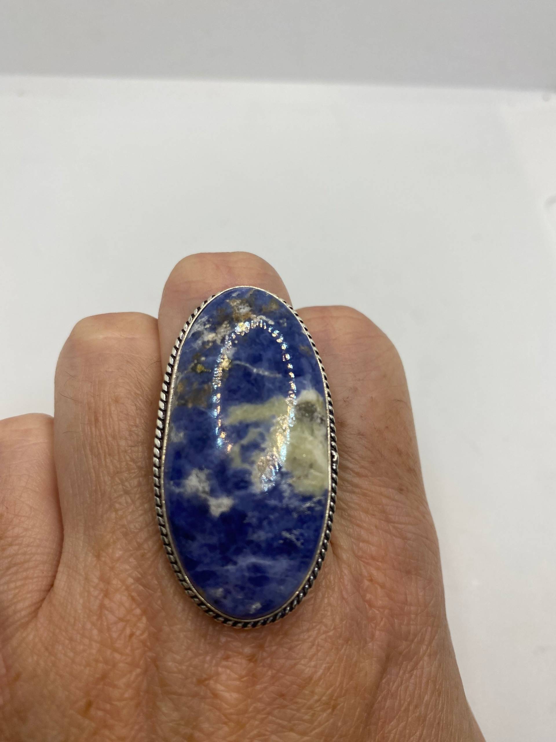 Vintage Blau Echte Lapis Lazuli Ring Größe 8 von NemesisJewelryNYC