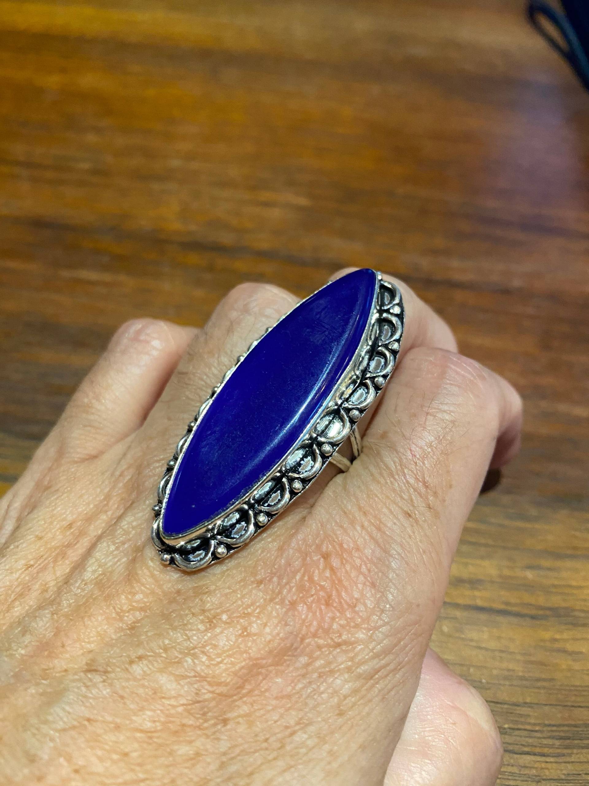 Vintage Blau Echte Lapis Lazuli Ring Größe 9 von NemesisJewelryNYC