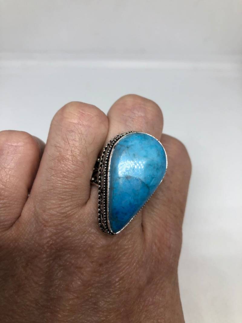 Vintage Blauer Larimar Cocktail Ring Größe 8 von NemesisJewelryNYC