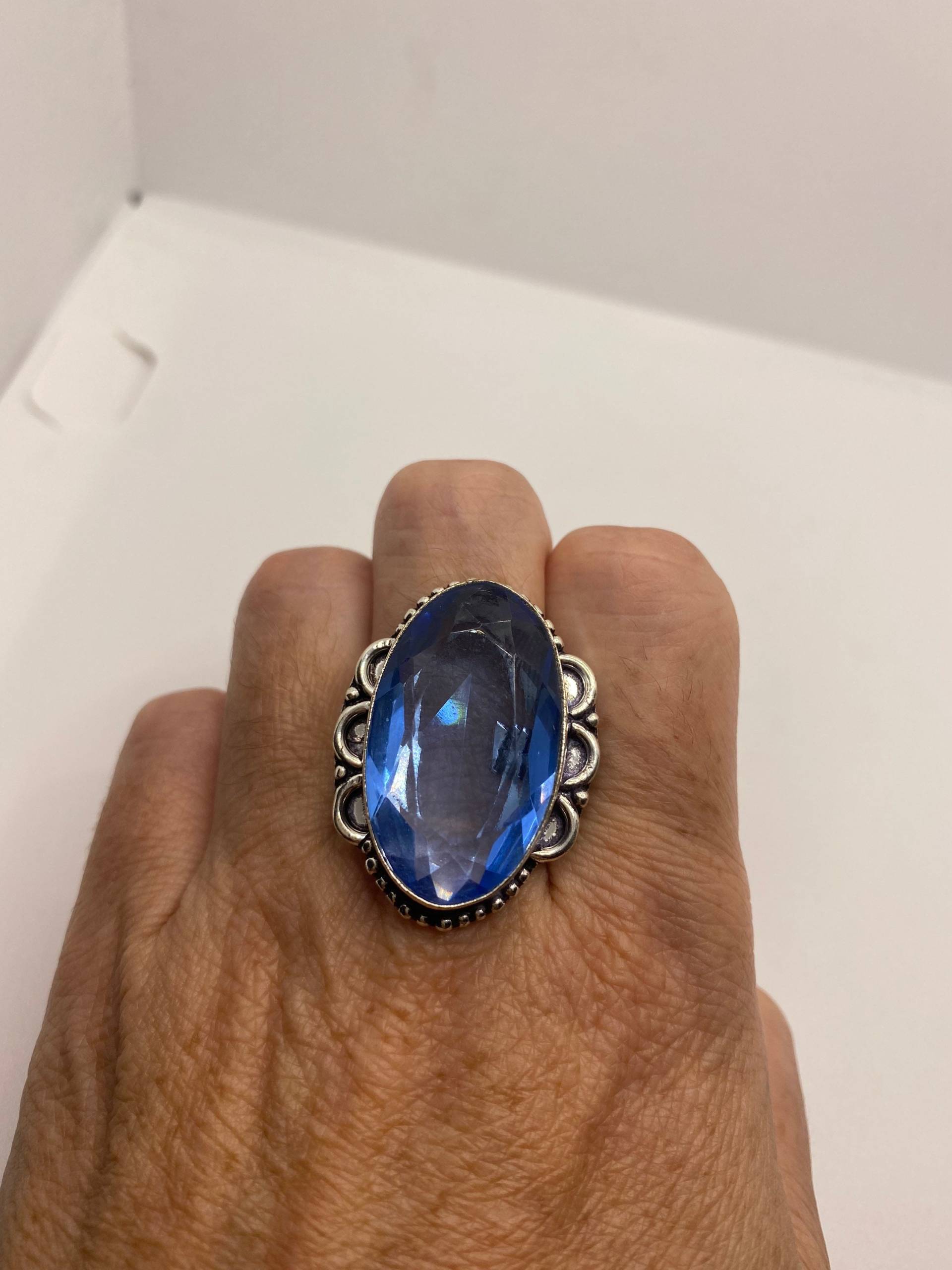 Vintage Blauer Ring Antik Art Glas Cocktail von NemesisJewelryNYC