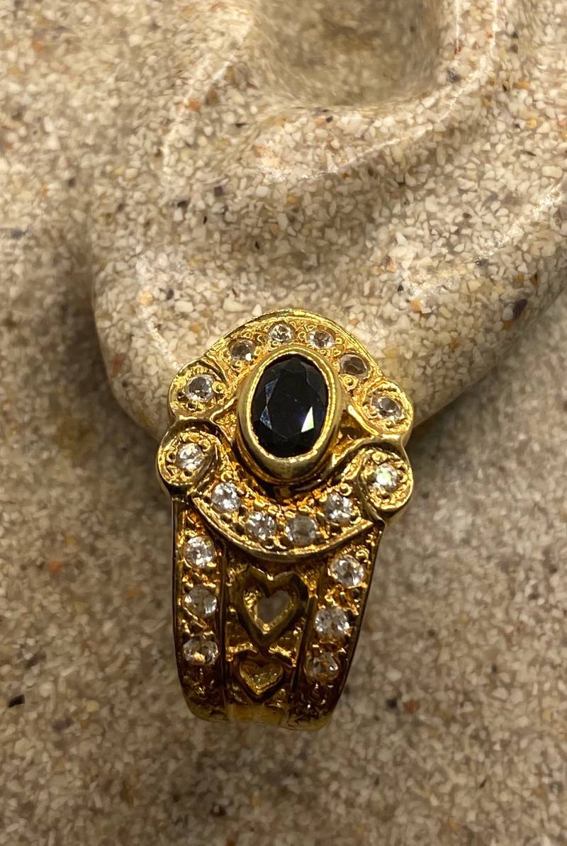 Vintage Blauer Saphir Filigrane Goldene 925 Sterling Silber Ohrringe von NemesisJewelryNYC
