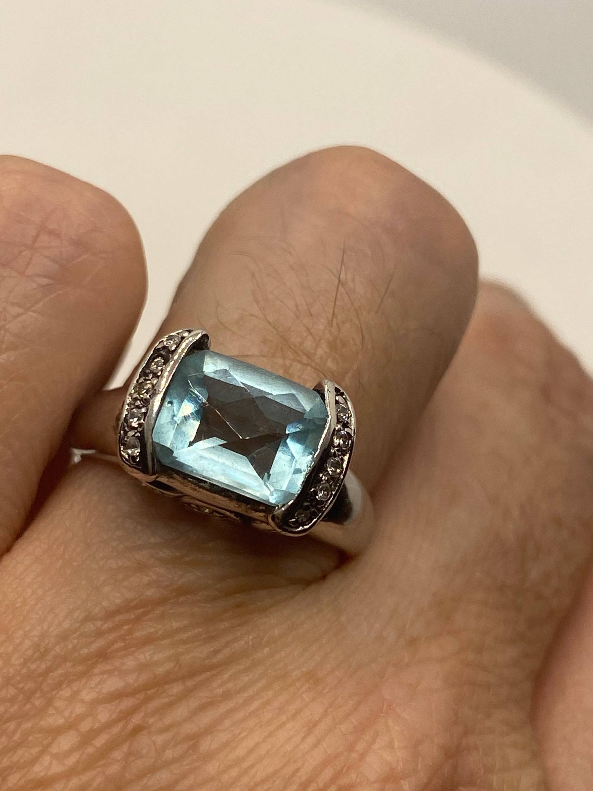 Vintage Blauer Topas 925 Sterling Silber Ring von NemesisJewelryNYC